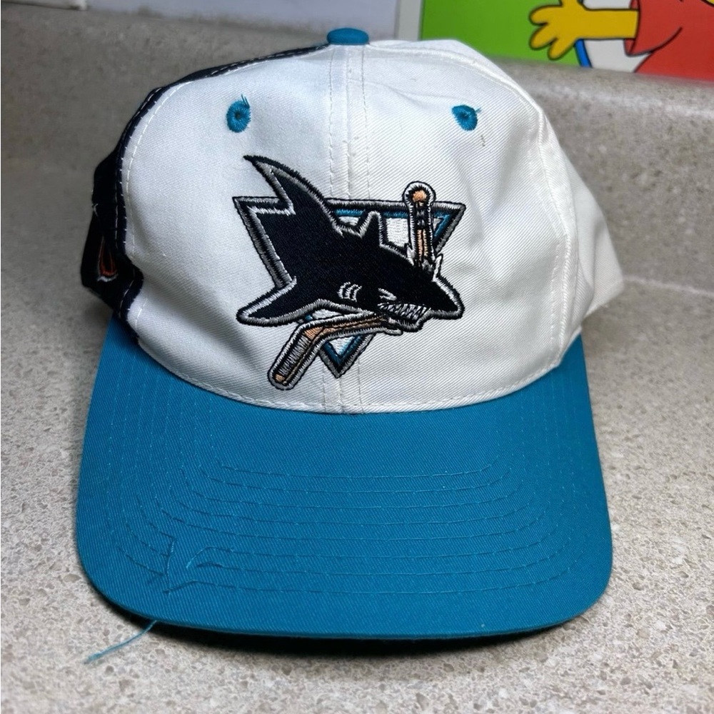 RARE Vtg Sports Specialties NHL San Jose Sharks SnapBack Hat Spellout on Back
